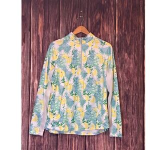 Pebble Beach Pullover Womens XL Pineapple Lemon Print 1/4 Zip Performance